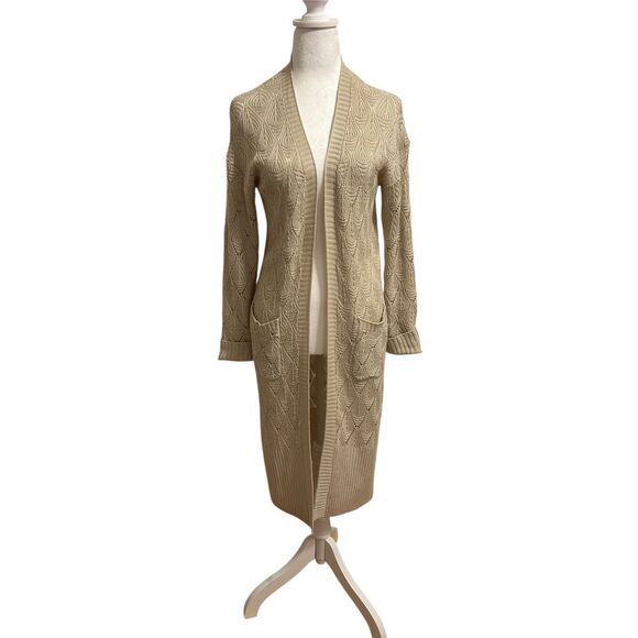 Pink Rose small longline duster cardigan neutral lightweight open knit‎ cottage - Picture 1 of 10
